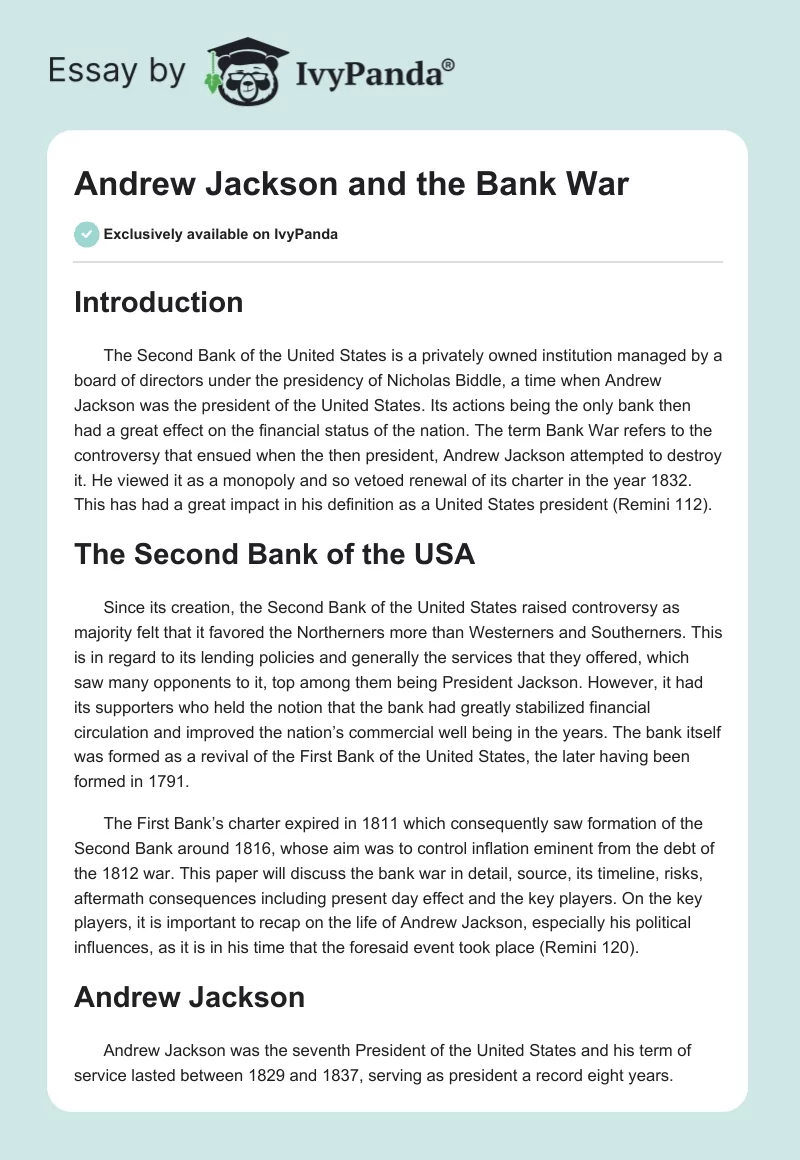Andrew Jackson and the "Bank War". Page 1