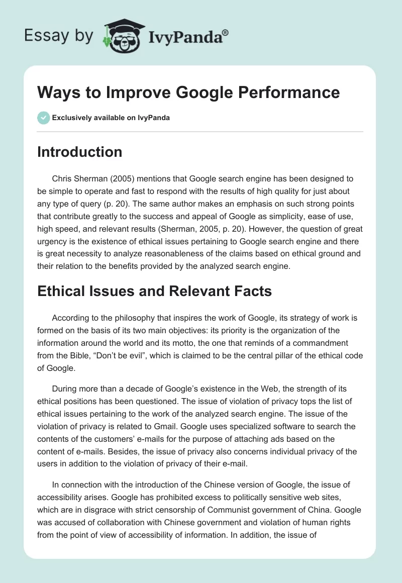 Ways to Improve Google Performance. Page 1