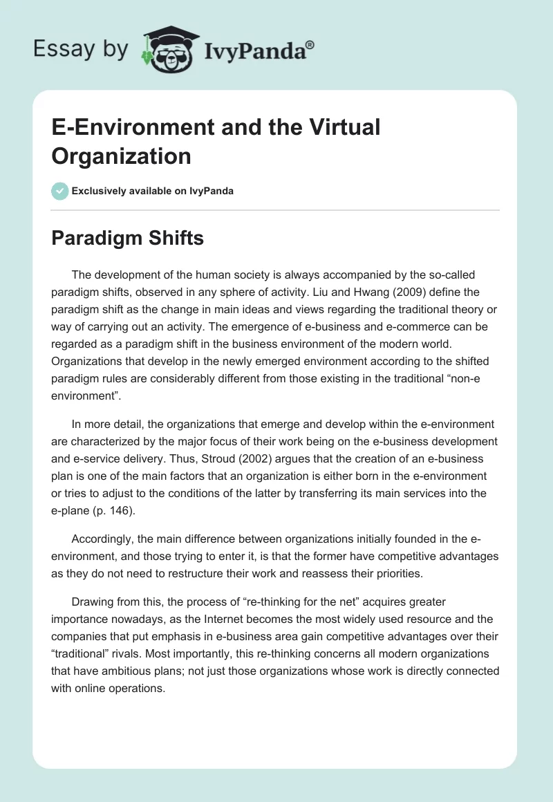E-Environment and the Virtual Organization. Page 1