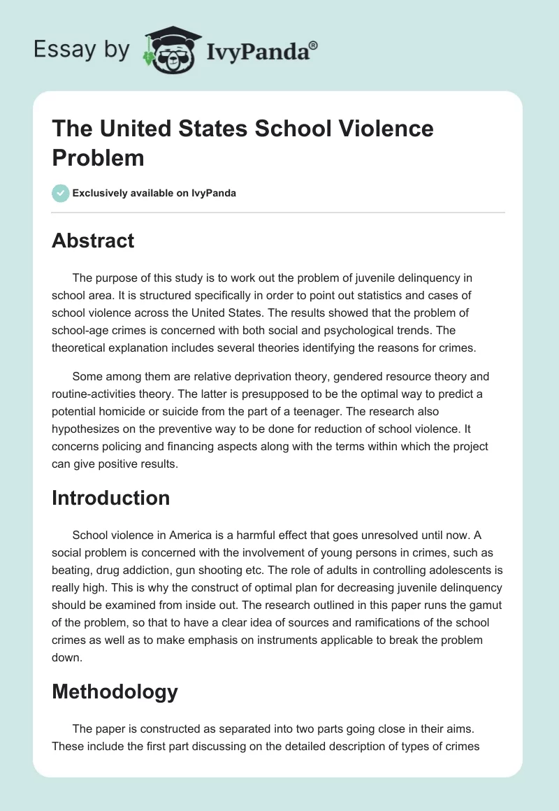 The United States School Violence Problem. Page 1