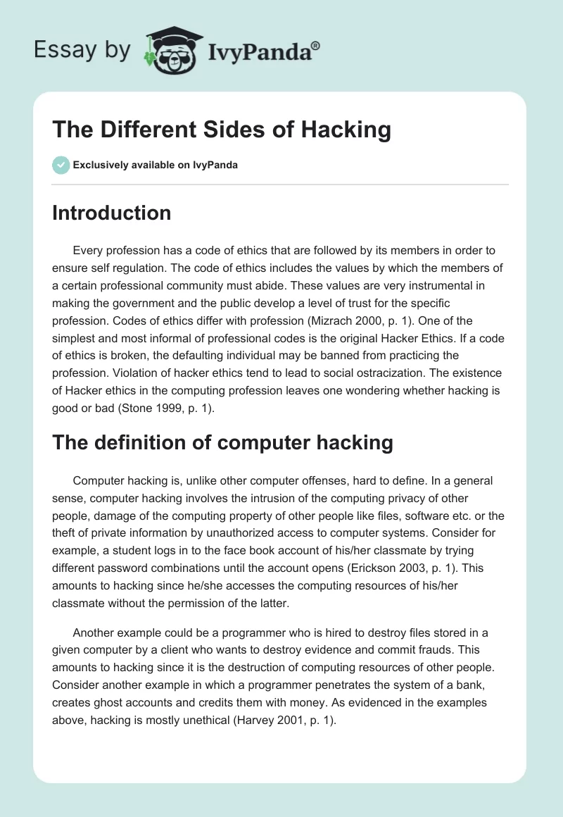 The Different Sides of Hacking. Page 1