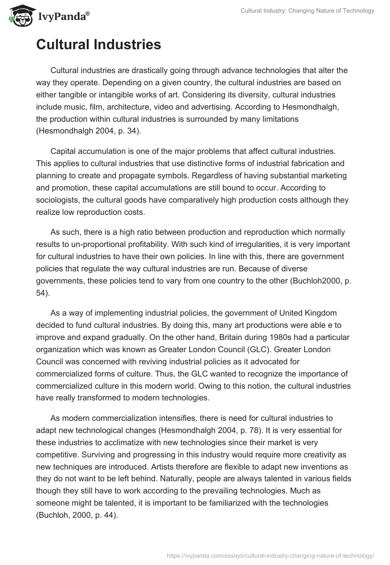 Cultural Industry: Changing Nature of Technology. Page 2