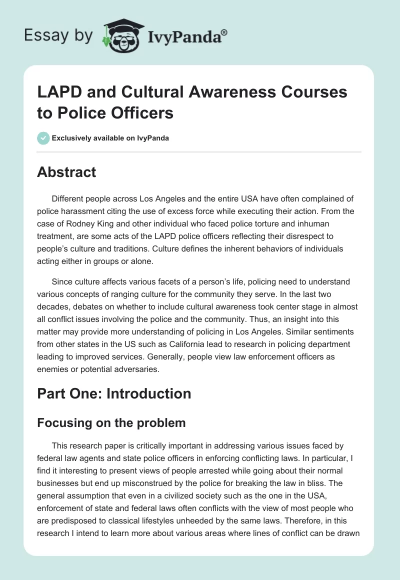 LAPD and Cultural Awareness Courses to Police Officers. Page 1