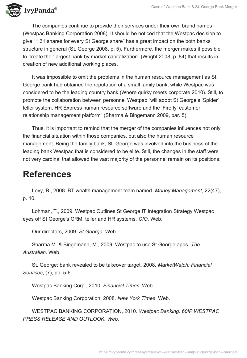 Case of Westpac Bank & St. George Bank Merger. Page 2