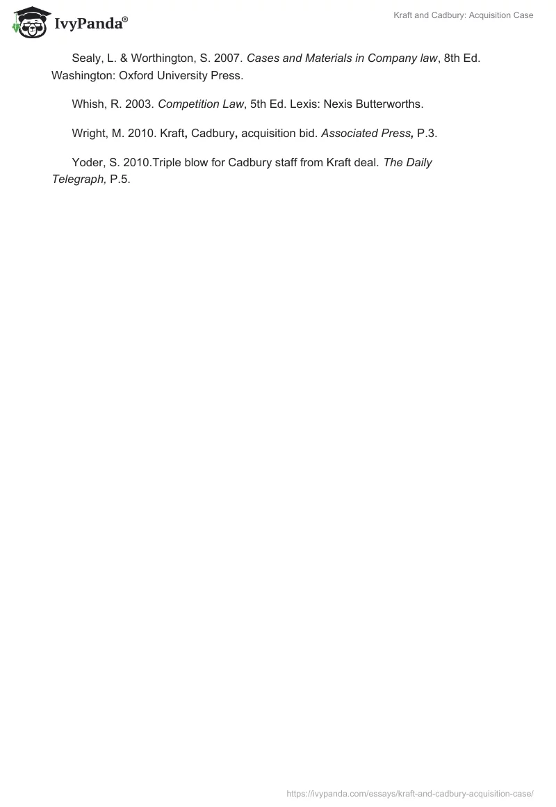 Kraft and Cadbury: Acquisition Case. Page 3