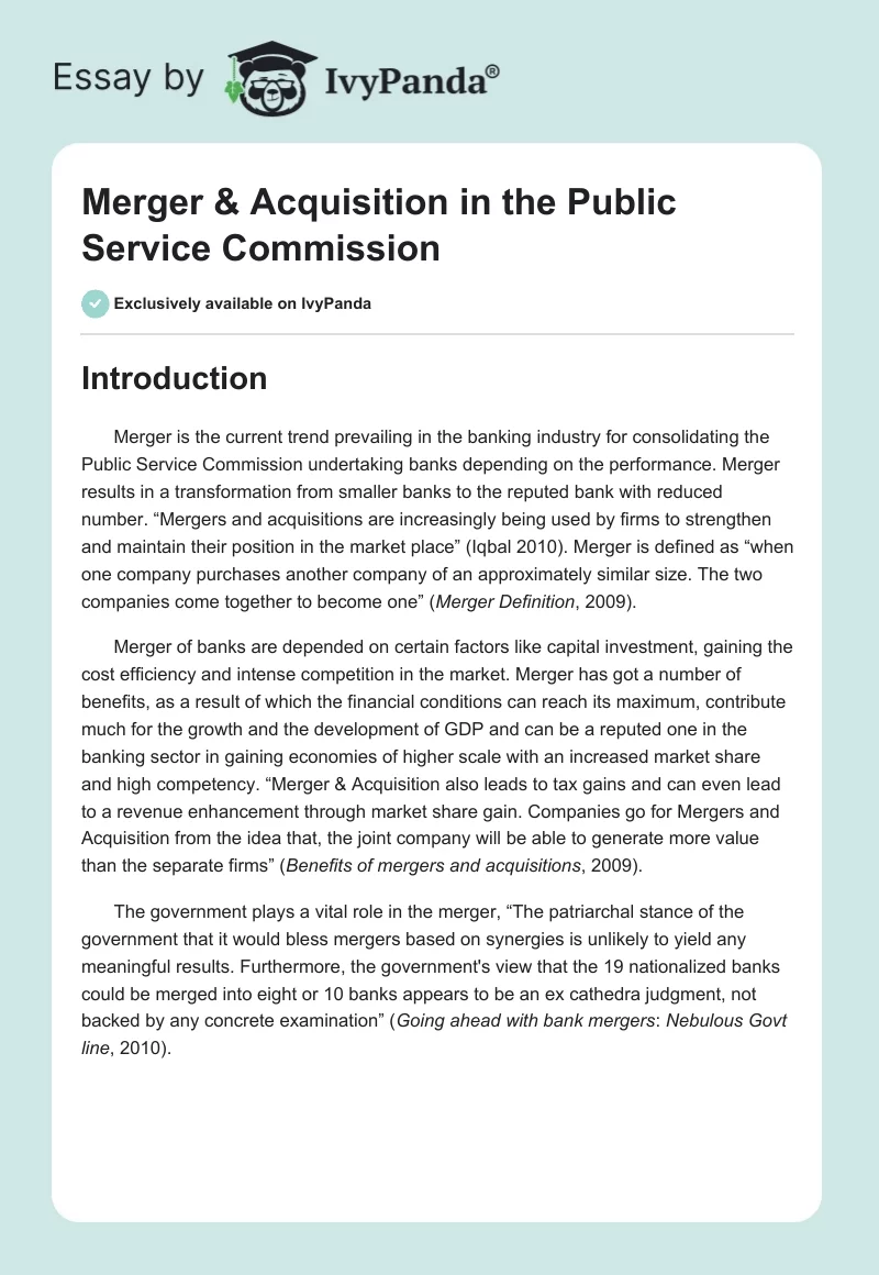 Merger & Acquisition in the Public Service Commission. Page 1