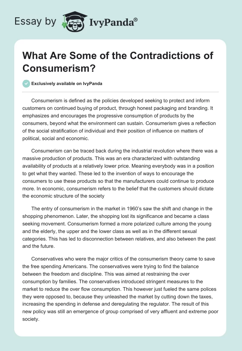 What Are Some of the Contradictions of Consumerism?. Page 1