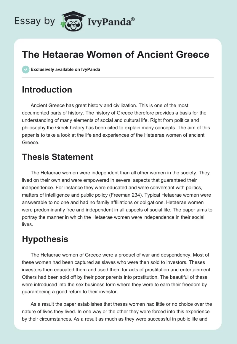 The Hetaerae Women of Ancient Greece. Page 1