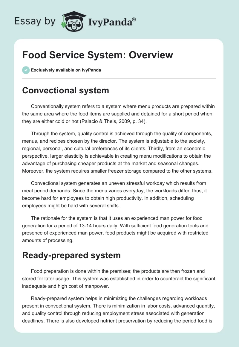 Food Service System: Overview. Page 1