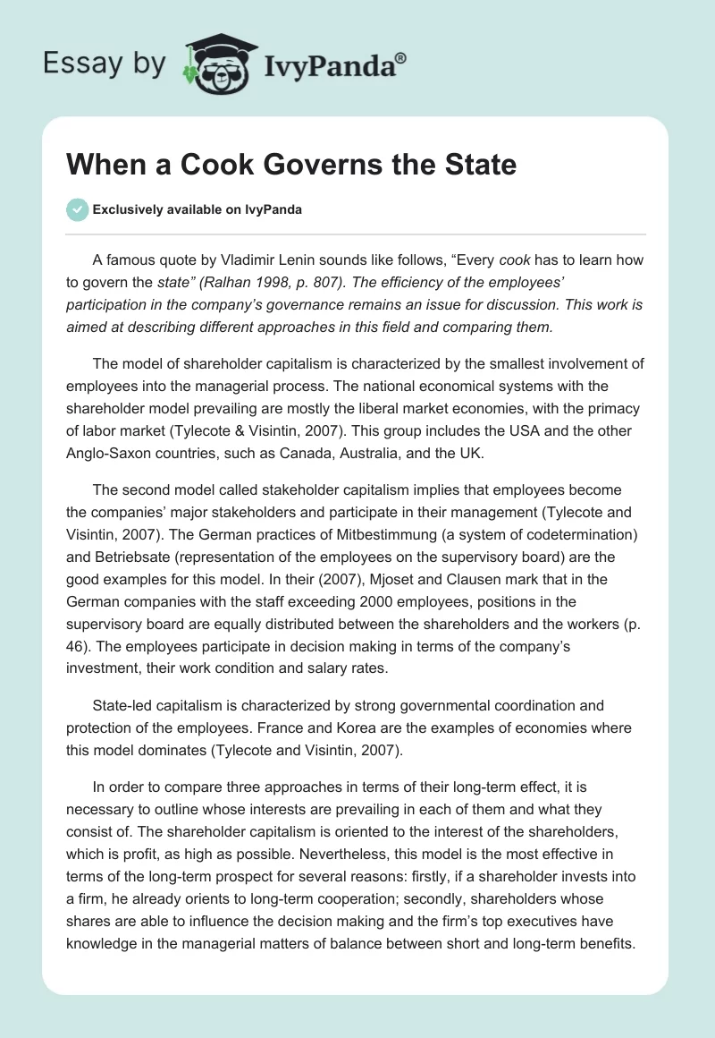 When a Cook Governs the State. Page 1