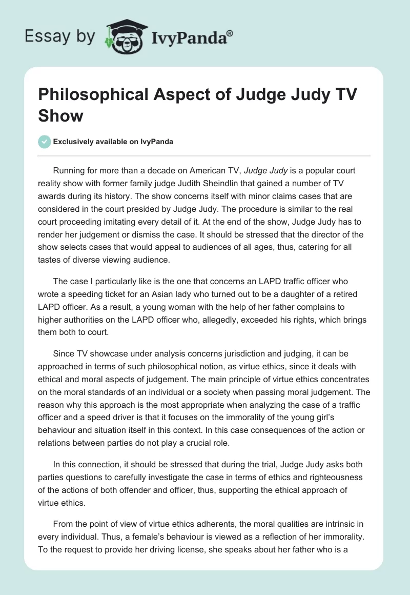 Philosophical Aspect of "Judge Judy" TV Show. Page 1