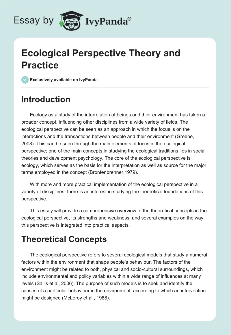 Ecological Perspective Theory and Practice. Page 1