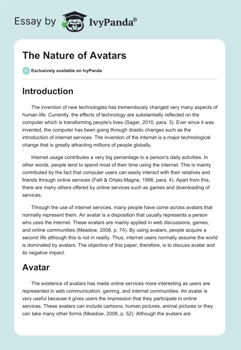 The Nature of Avatars. Page 1