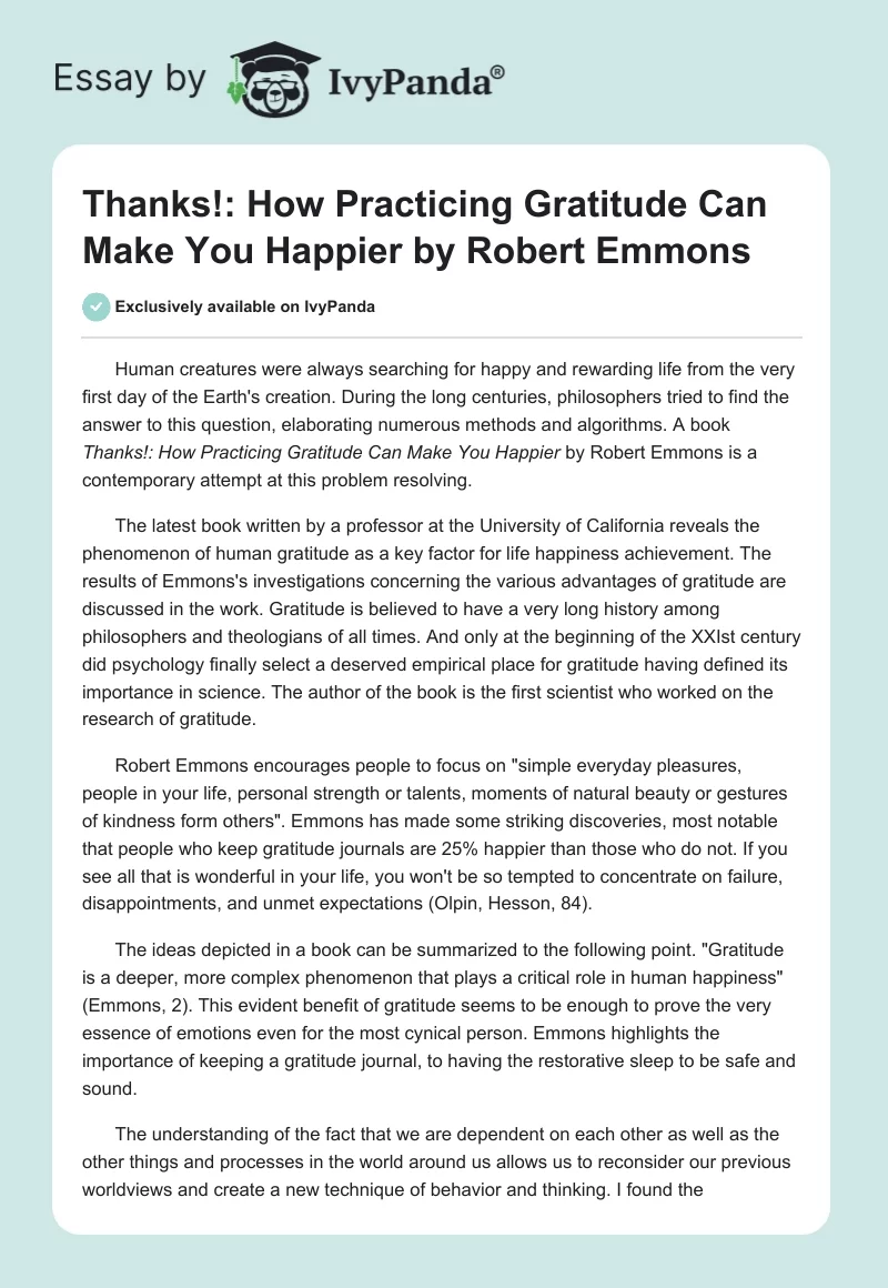 Thanks!: How Practicing Gratitude Can Make You Happier by Robert Emmons. Page 1