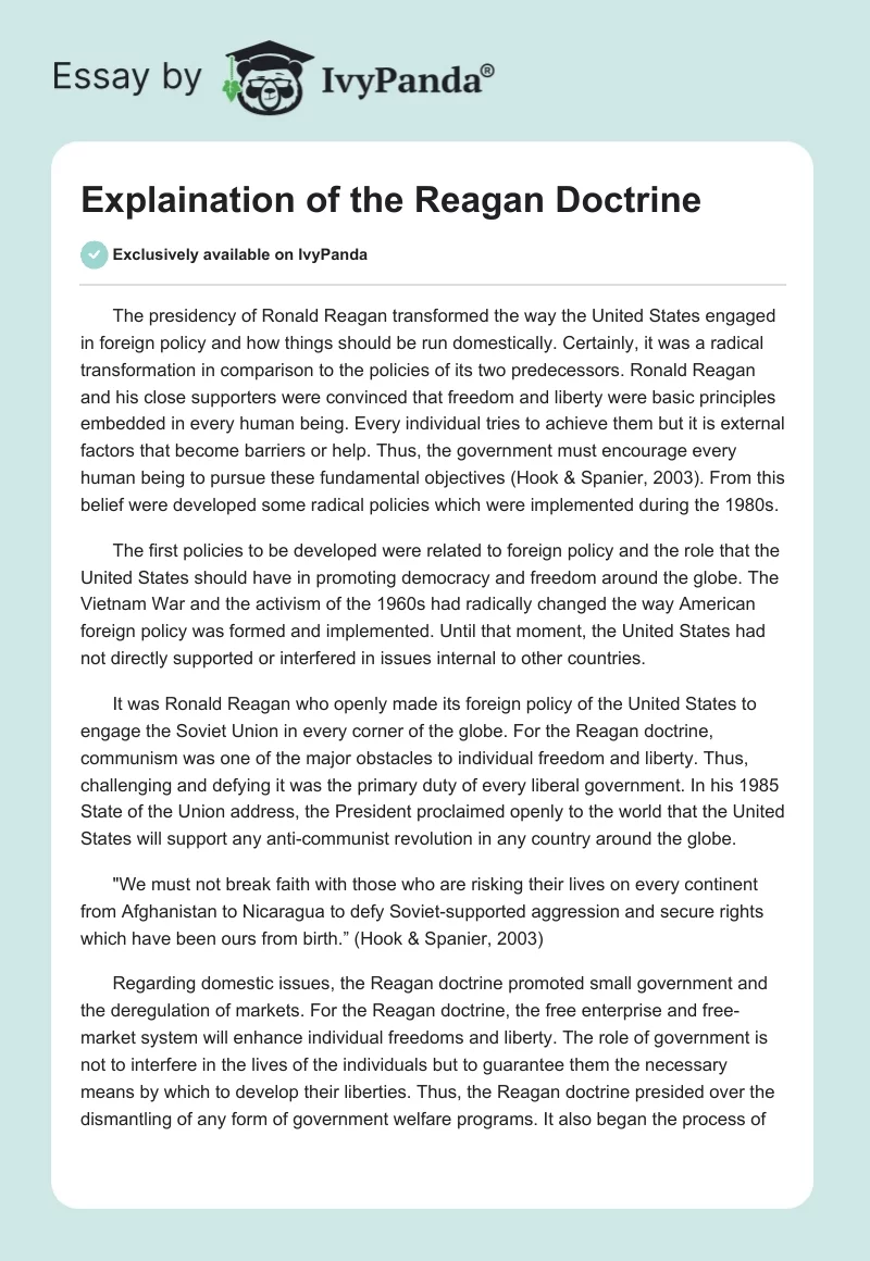 Explaination of the Reagan Doctrine. Page 1