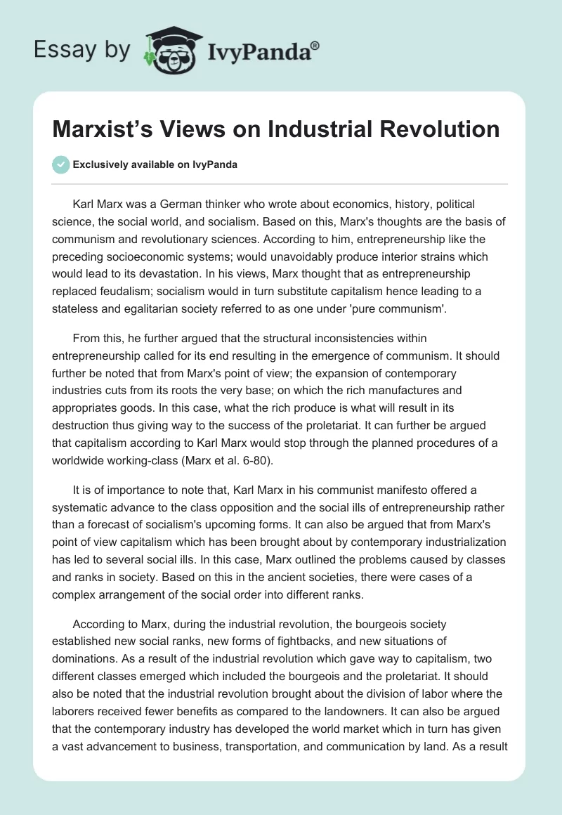 Marxist’s Views on Industrial Revolution. Page 1