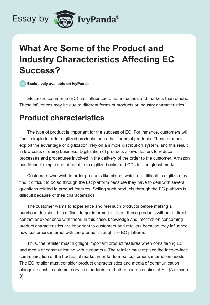 What Are Some of the Product and Industry Characteristics Affecting EC Success?. Page 1