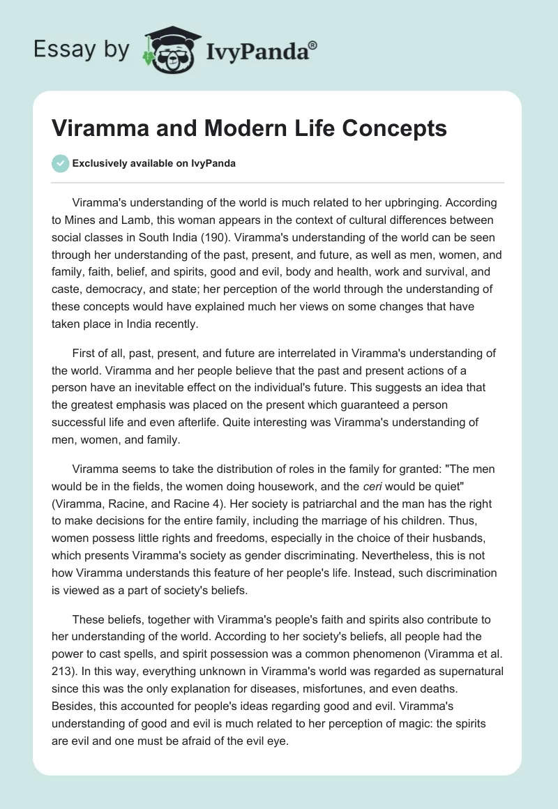 Viramma and Modern Life Concepts. Page 1
