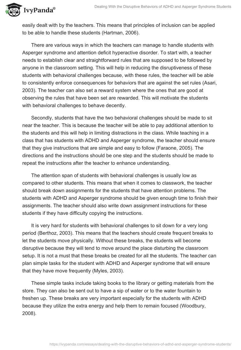 Dealing With the Disruptive Behaviors of ADHD and Asperger Syndrome Students. Page 2