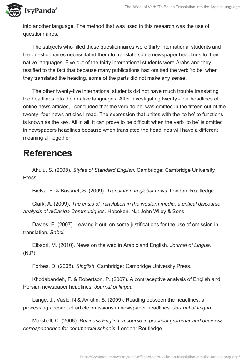 The Affect of Verb ‘To Be’ on Translation Into the Arabic Language. Page 5