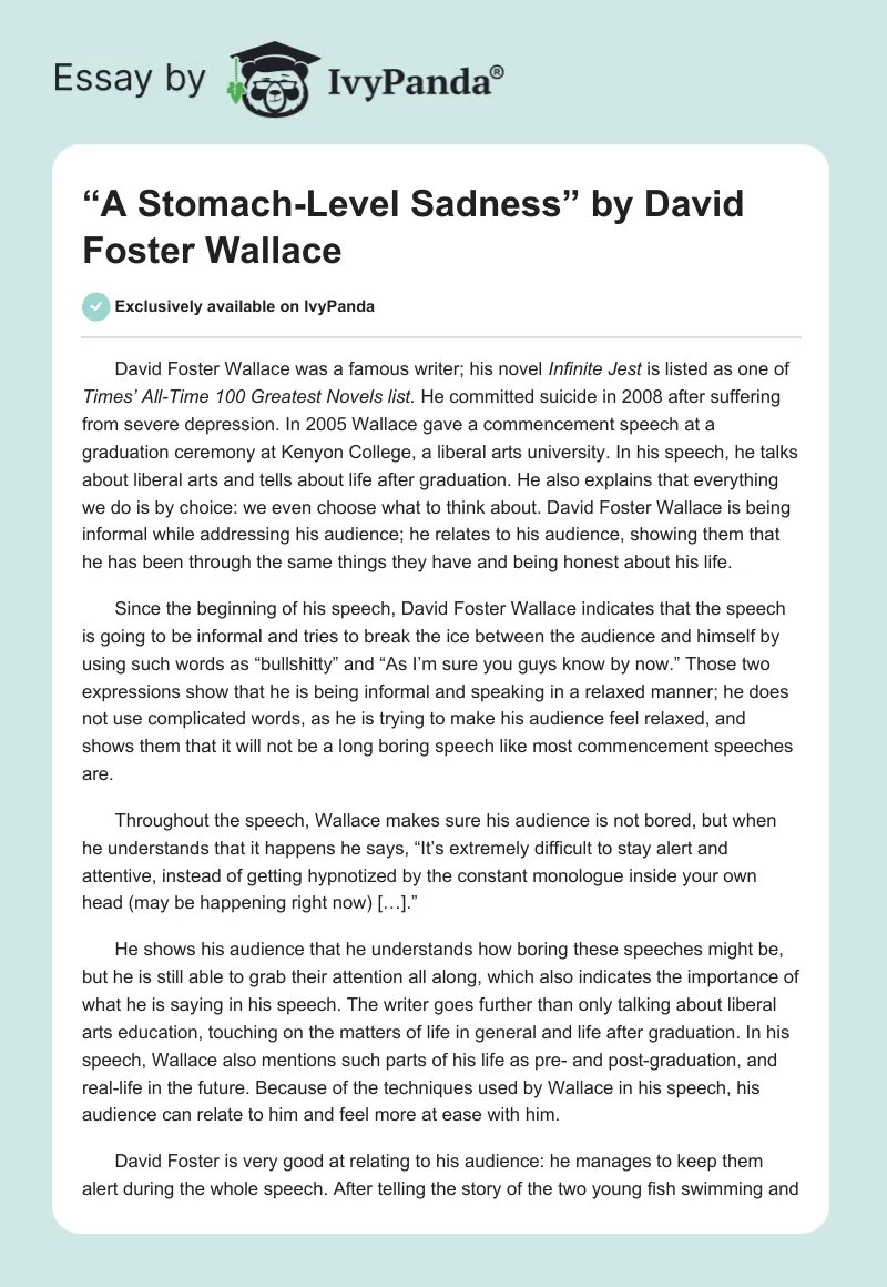 “A Stomach-Level Sadness” by David Foster Wallace. Page 1