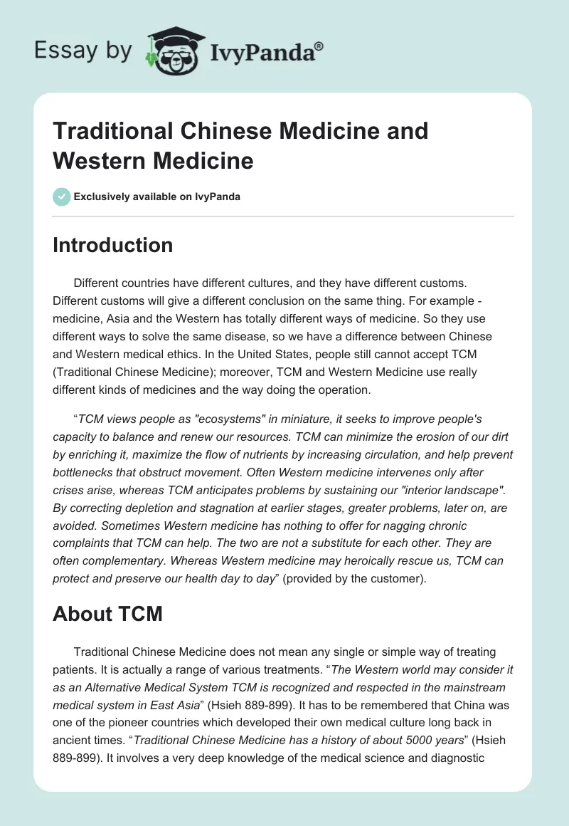 Traditional Chinese Medicine and Western Medicine. Page 1