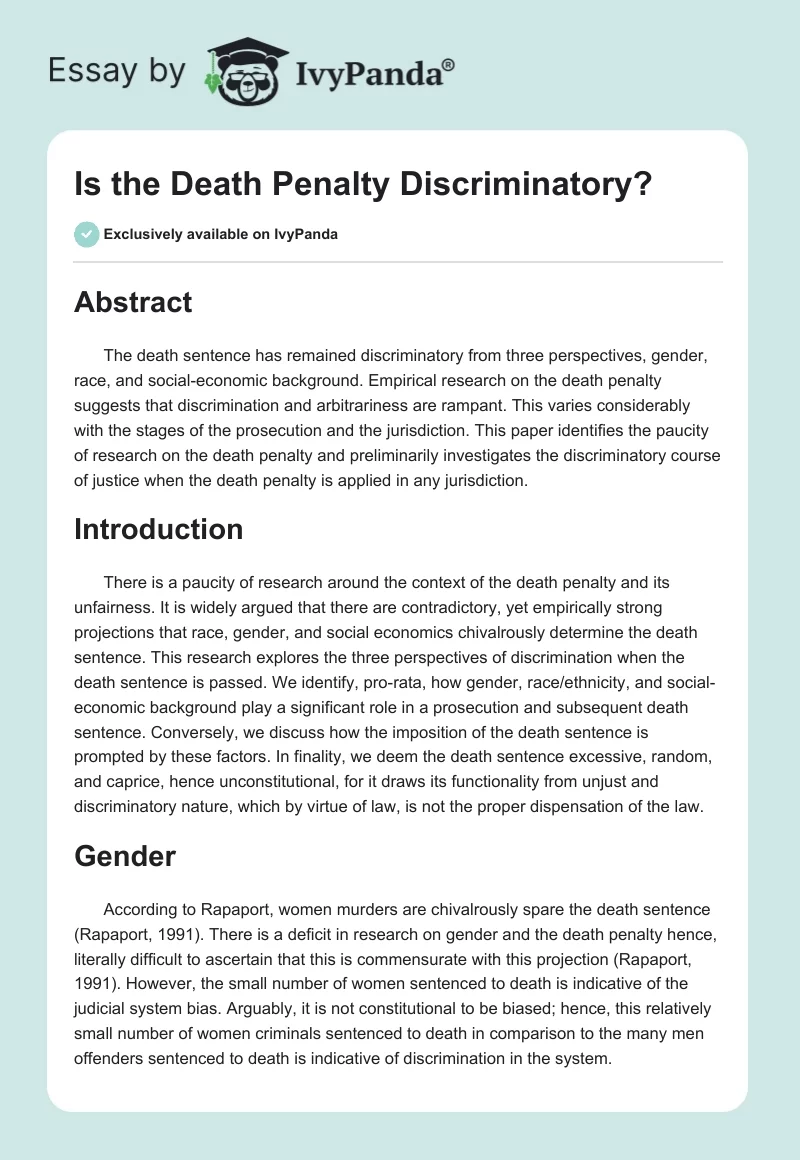 Is the Death Penalty Discriminatory?. Page 1