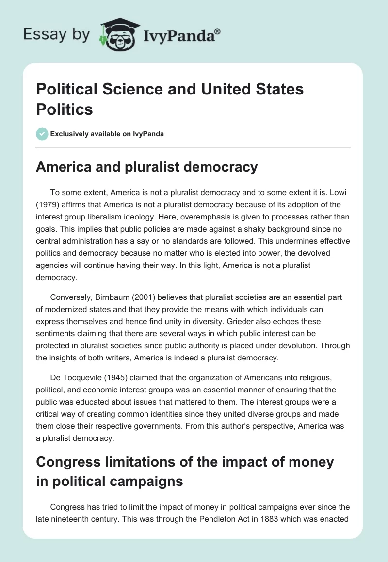 Political Science and United States Politics. Page 1