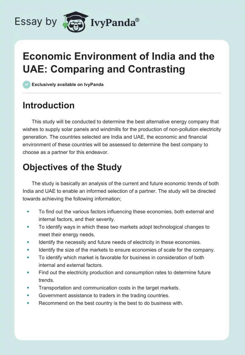 Comparative Analysis of India and UAE for Alternative Energy Investment. Page 1