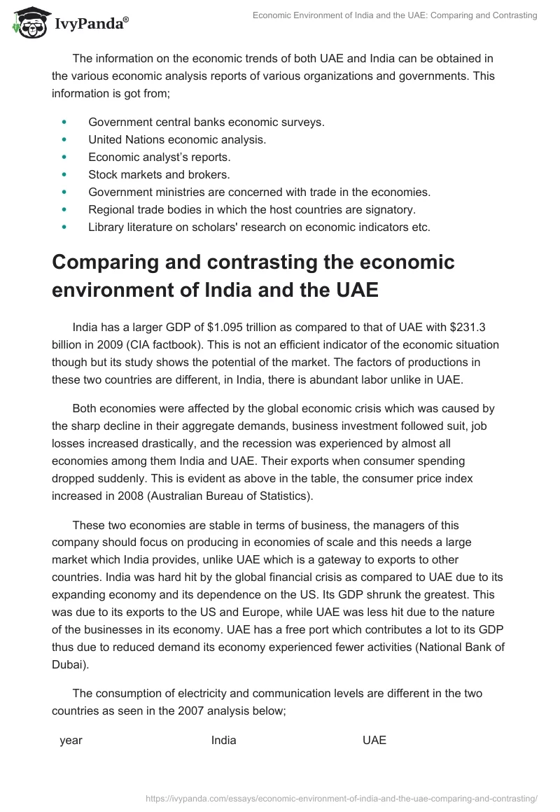 Economic Environment of India and the UAE: Comparing and Contrasting. Page 2