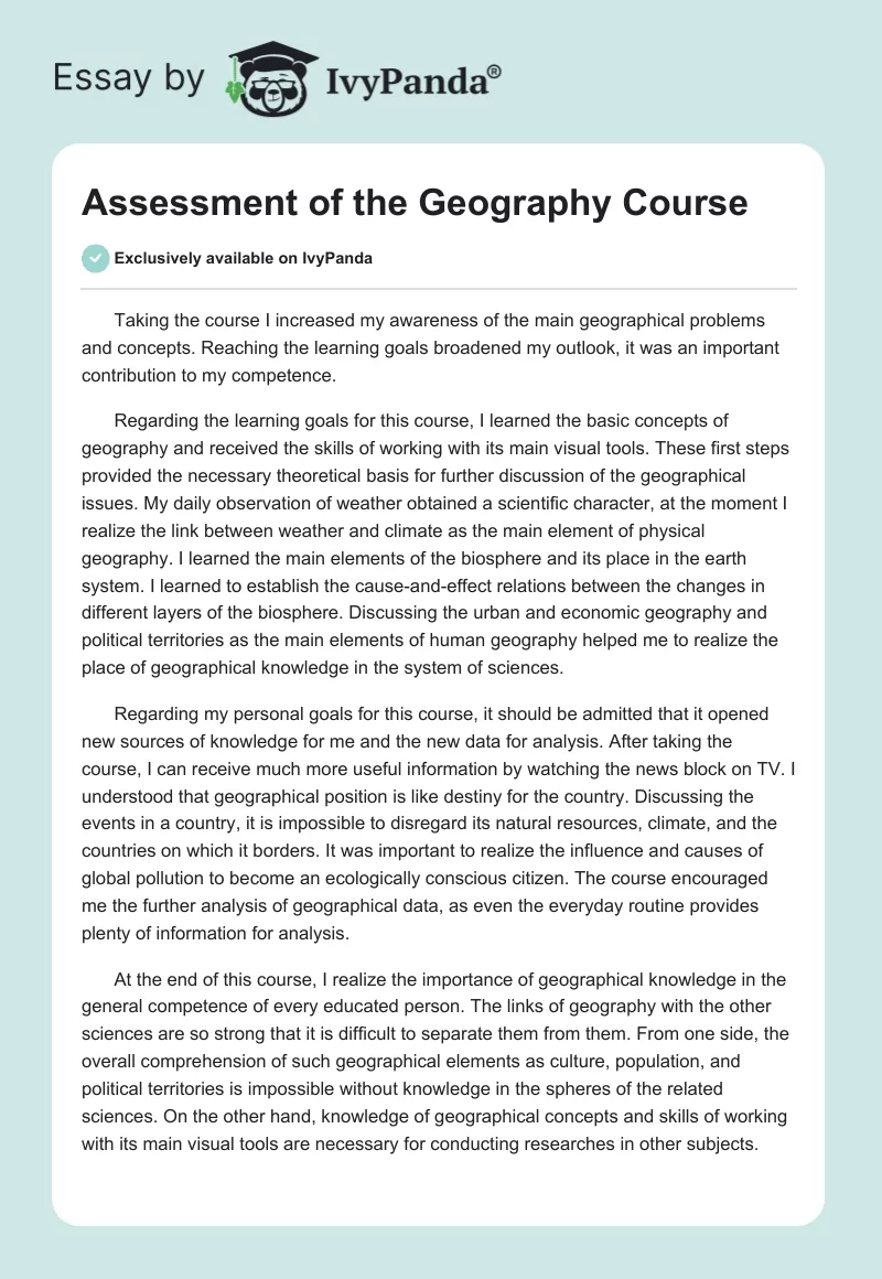 Assessment of the Geography Course. Page 1