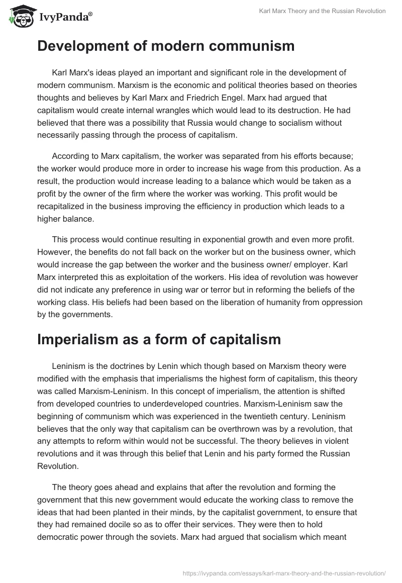 Karl Marx Theory and the Russian Revolution. Page 2