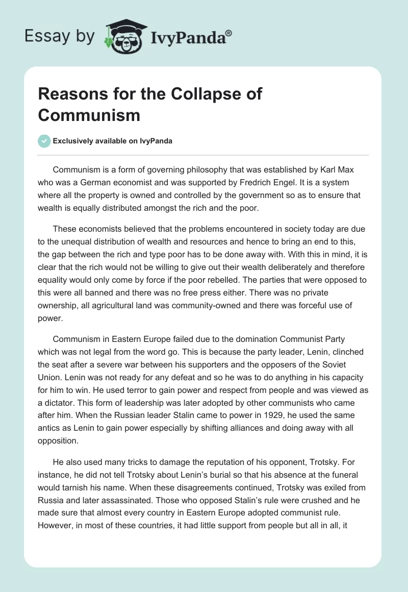 Reasons for the Collapse of Communism. Page 1