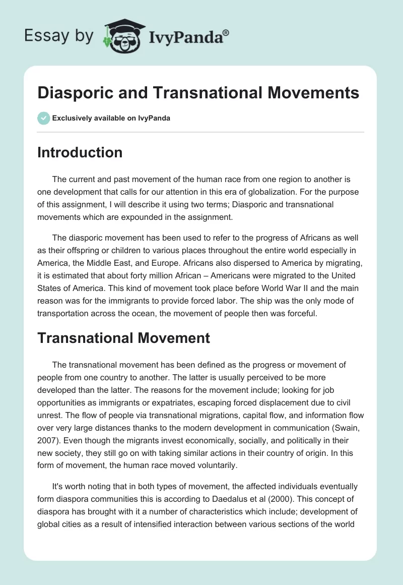 Diasporic and Transnational Movements. Page 1