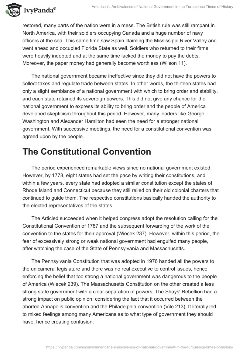 American’s Ambivalence of National Government in the Turbulence Times of History. Page 2