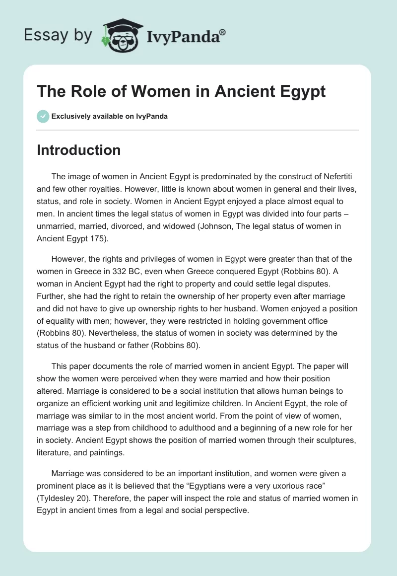 The Role of Women in Ancient Egypt. Page 1