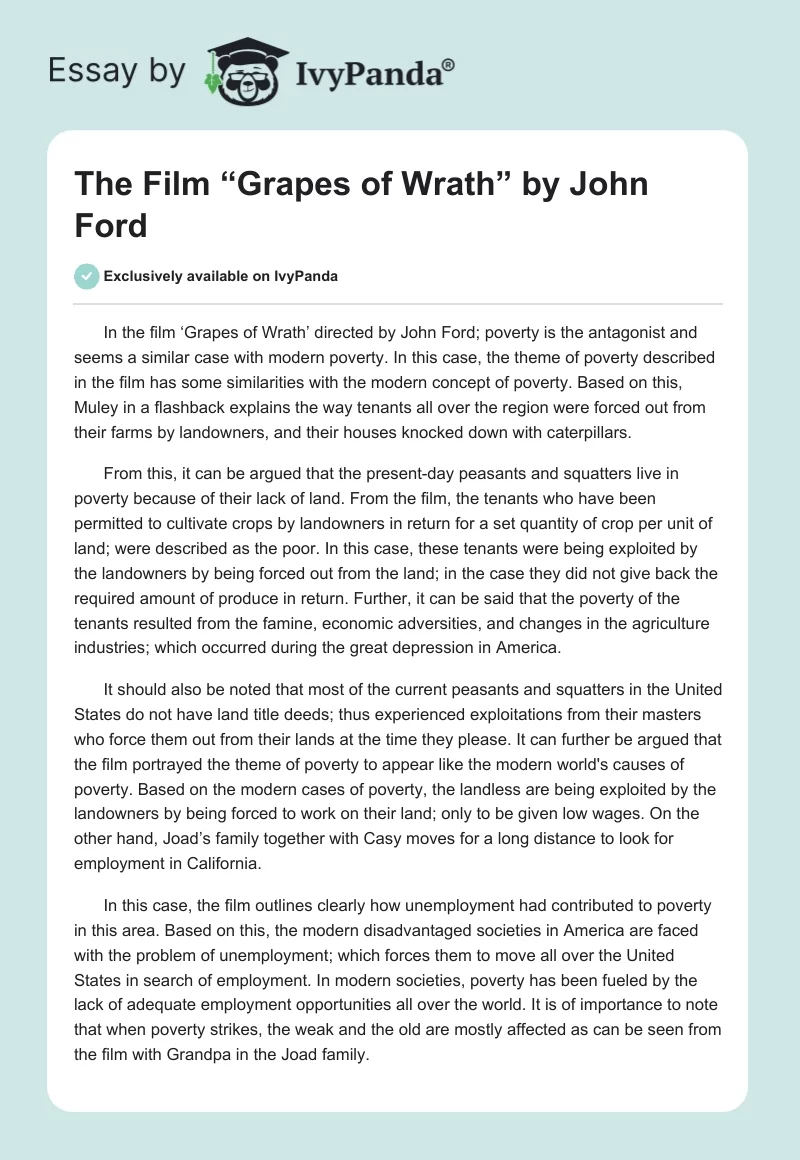 The Film “Grapes of Wrath” by John Ford. Page 1