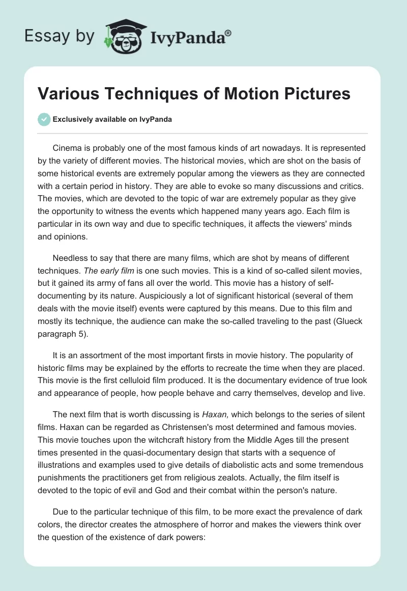 Various Techniques of Motion Pictures. Page 1