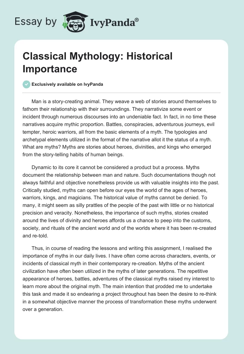 Classical Mythology: Historical Importance. Page 1