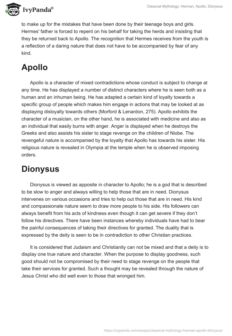 Classical Mythology: Herman, Apollo, Dionysus. Page 2
