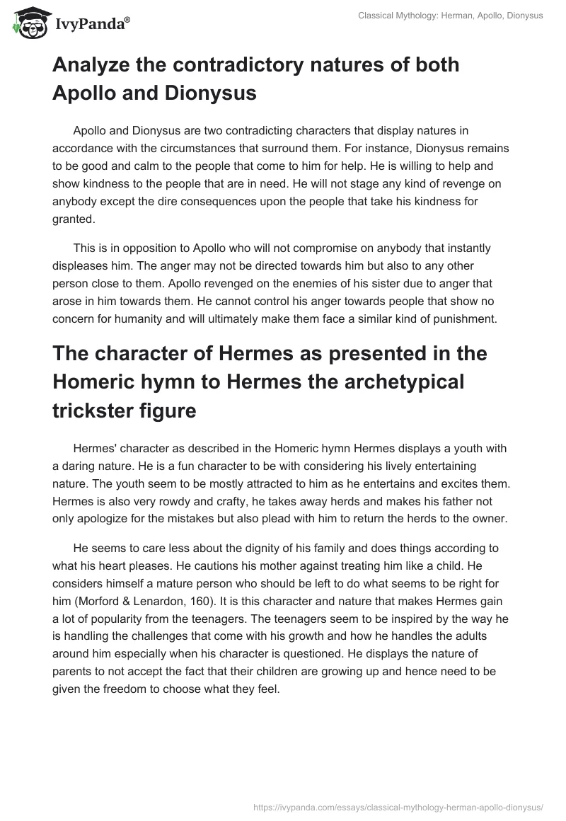 Classical Mythology: Herman, Apollo, Dionysus. Page 3