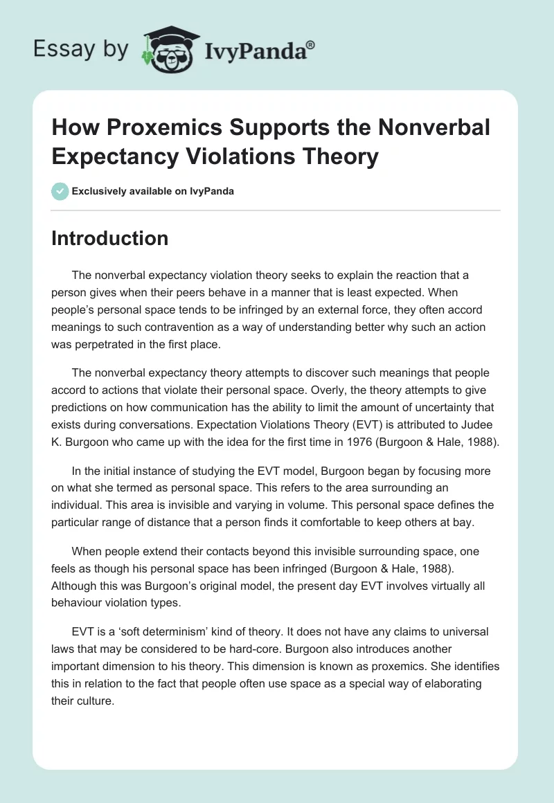 How Proxemics Supports the Nonverbal Expectancy Violations Theory. Page 1