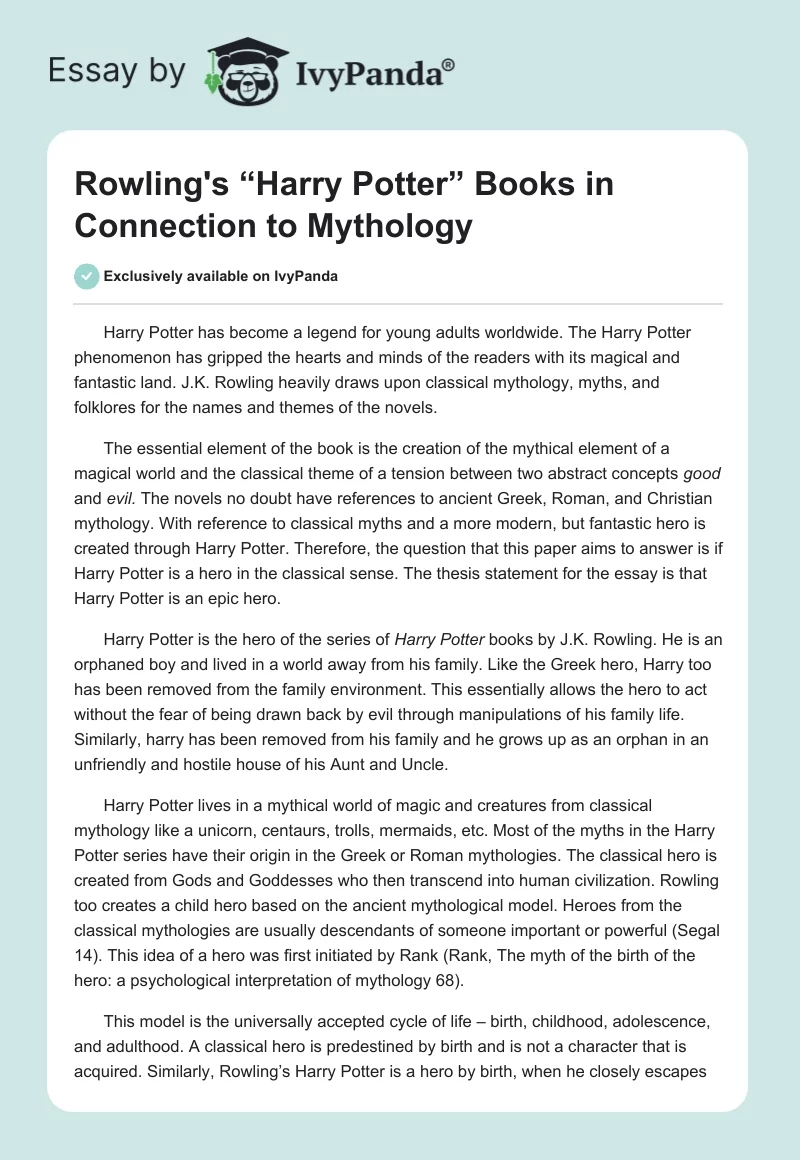 Rowling's “Harry Potter” Books in Connection to Mythology. Page 1
