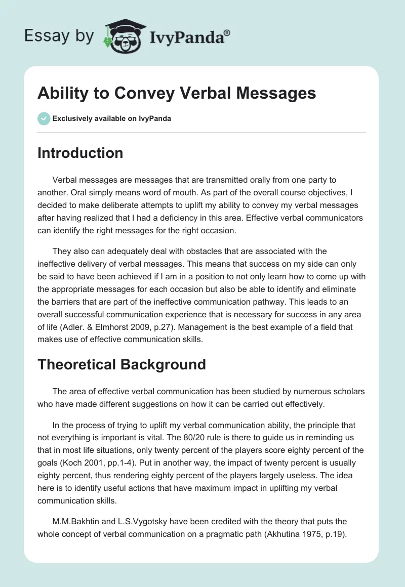 Ability to Convey Verbal Messages. Page 1