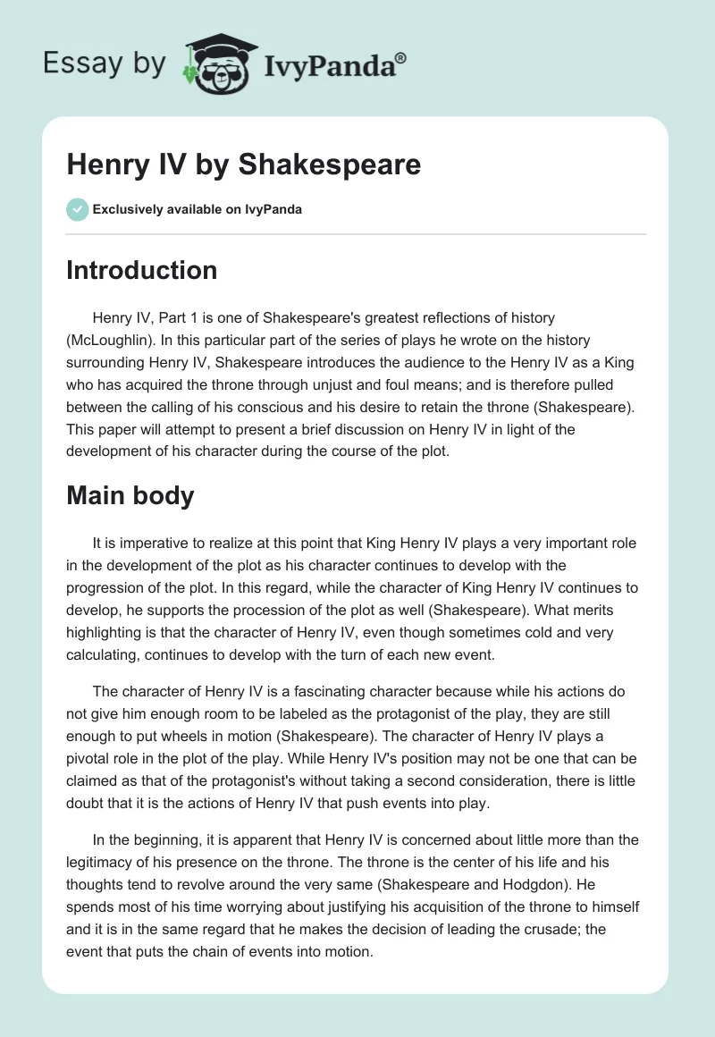 "Henry IV" by Shakespeare. Page 1