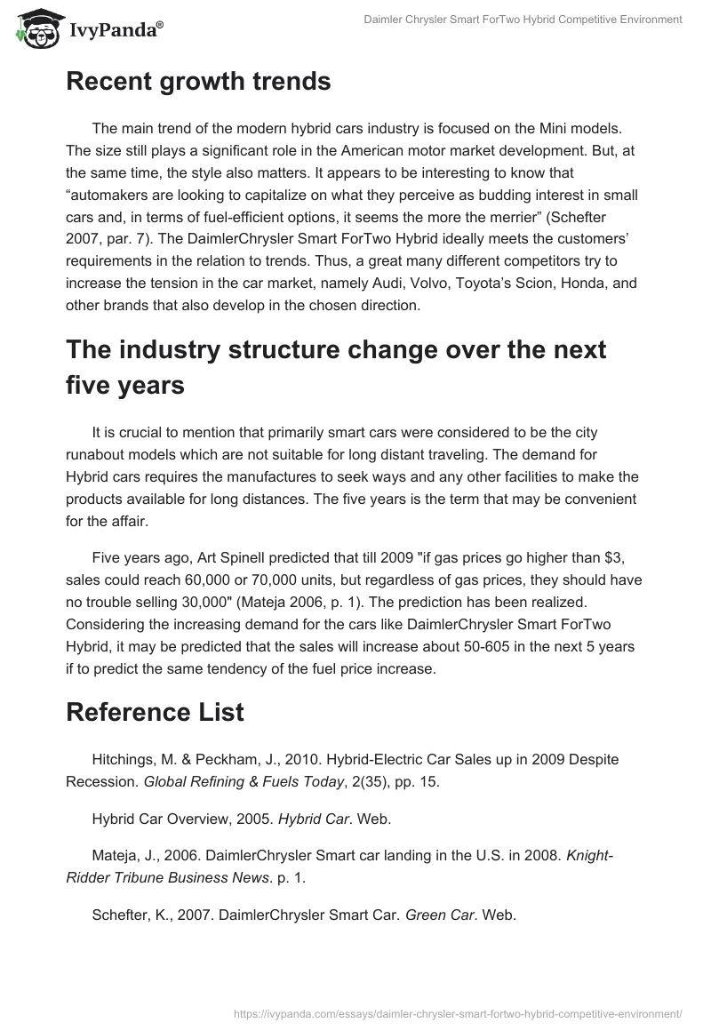 Daimler Chrysler Smart ForTwo Hybrid Competitive Environment. Page 2