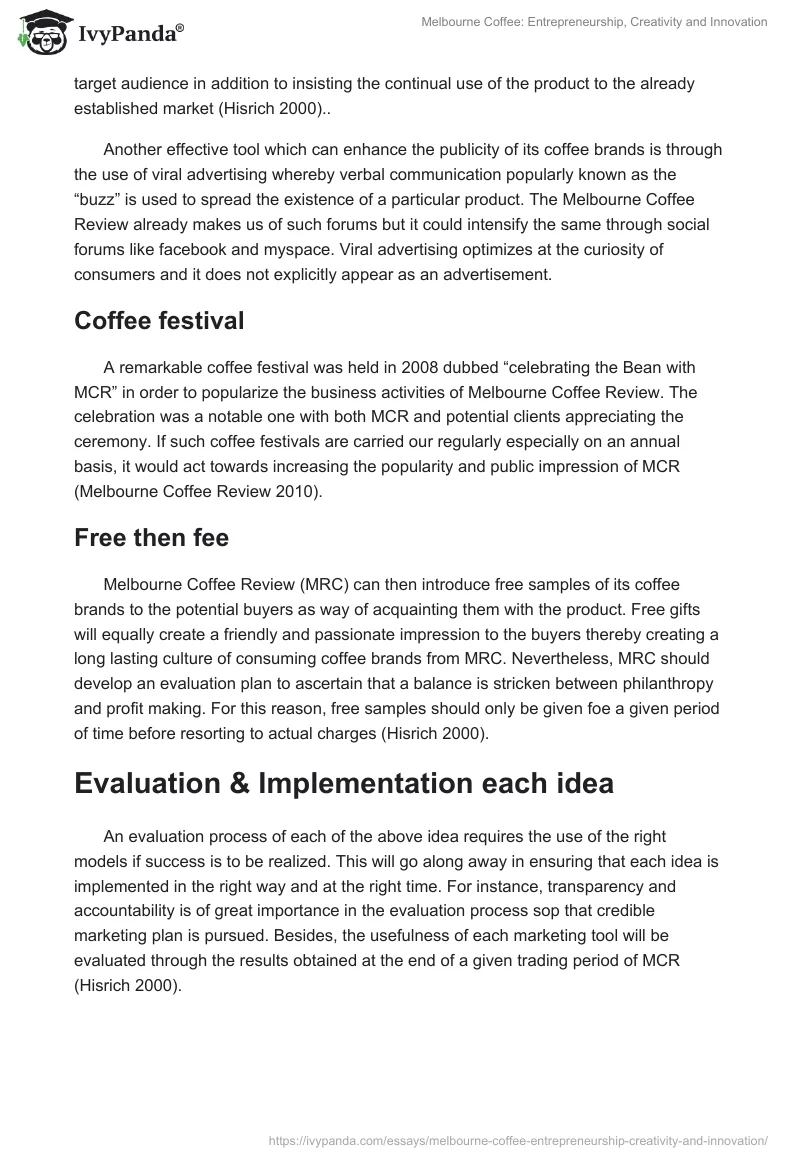 Melbourne Coffee: Entrepreneurship, Creativity and Innovation. Page 2