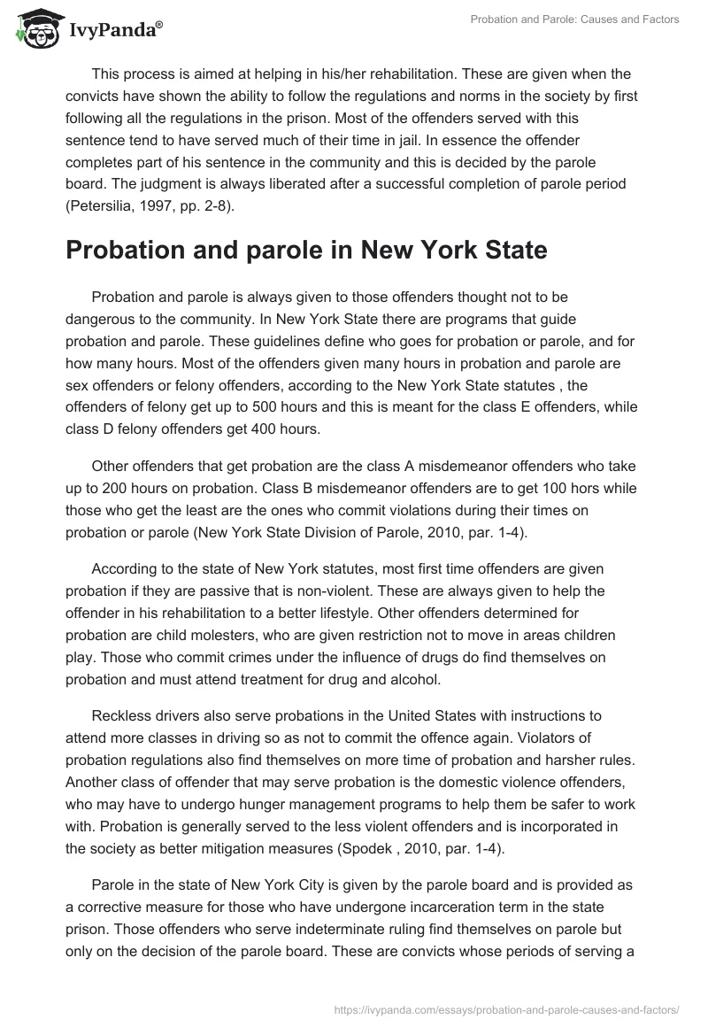Probation and Parole: Causes and Factors. Page 2