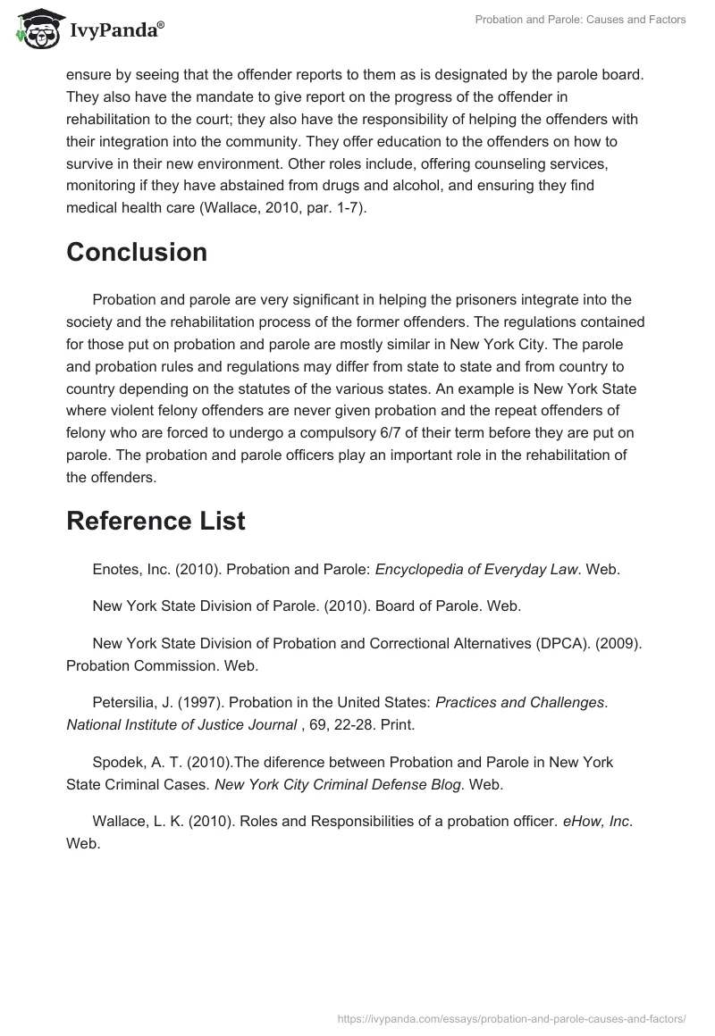 Probation and Parole: Causes and Factors. Page 4