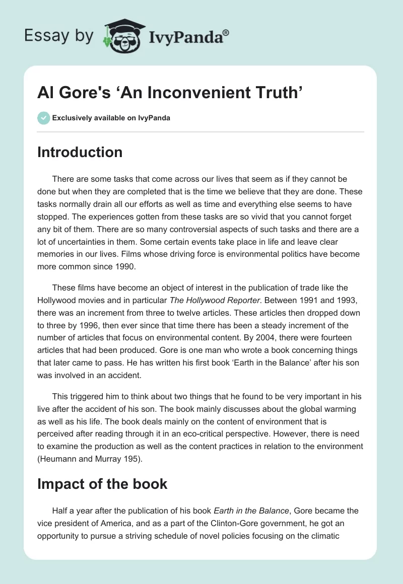 Al Gore's ‘An Inconvenient Truth’. Page 1